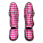 Hot Pink And White Houndstooth Print Muay Thai Shin Guard