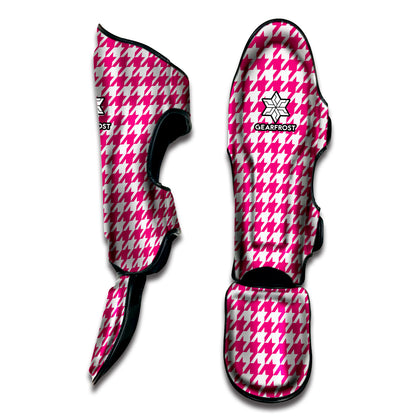 Hot Pink And White Houndstooth Print Muay Thai Shin Guard