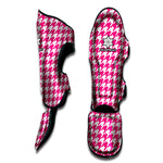 Hot Pink And White Houndstooth Print Muay Thai Shin Guard