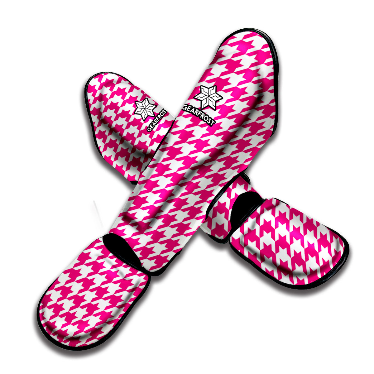 Hot Pink And White Houndstooth Print Muay Thai Shin Guard