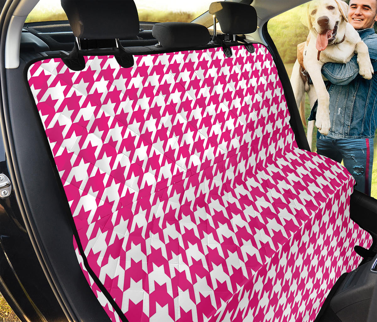 Hot Pink And White Houndstooth Print Pet Car Back Seat Cover