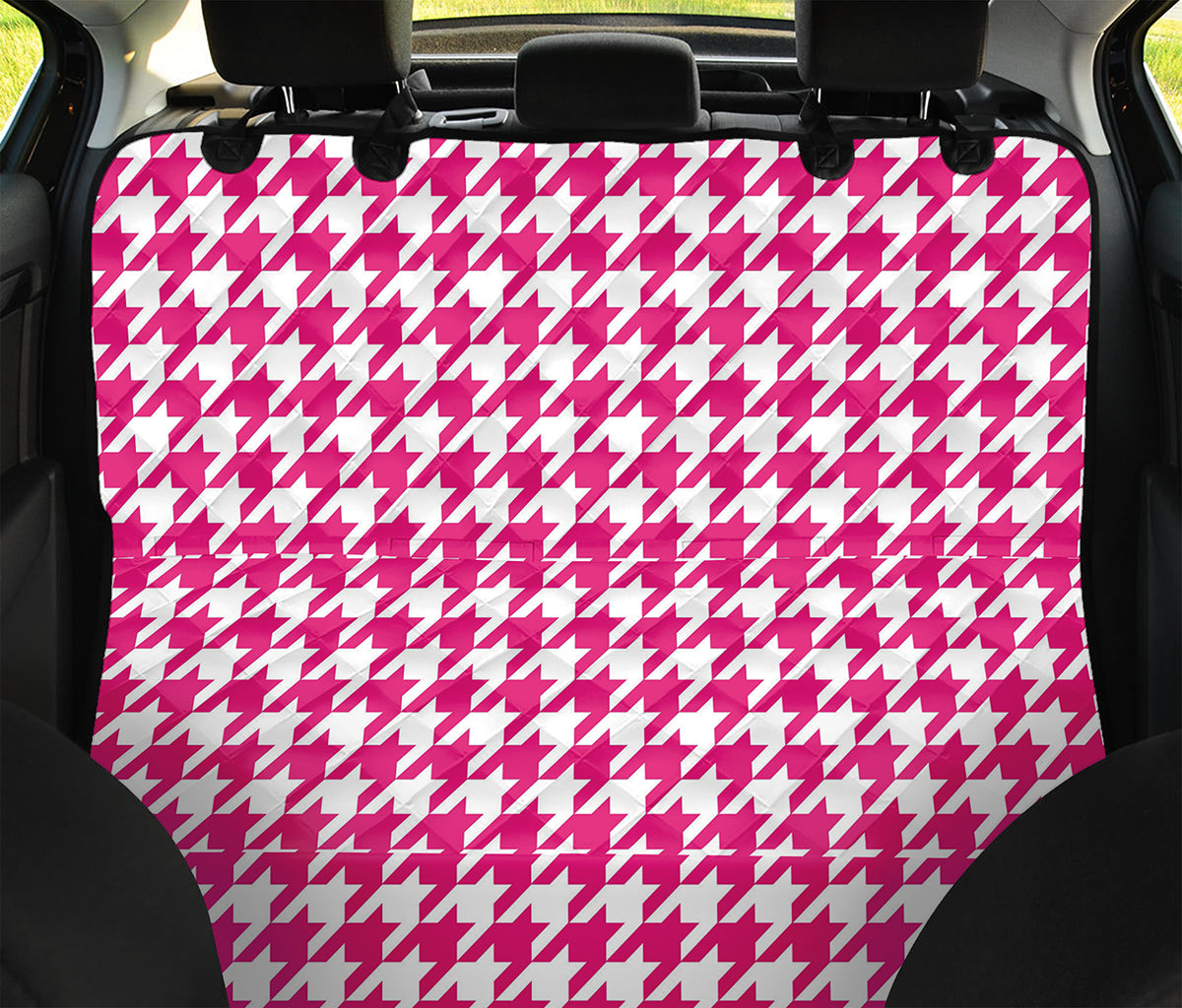 Hot Pink And White Houndstooth Print Pet Car Back Seat Cover