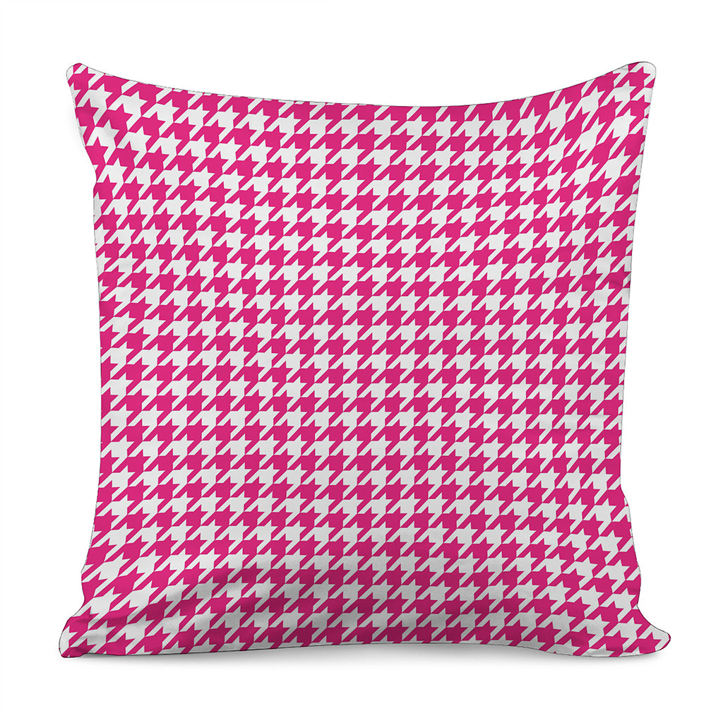 Hot Pink And White Houndstooth Print Pillow Cover