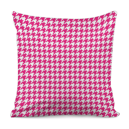 Hot Pink And White Houndstooth Print Pillow Cover