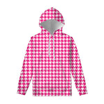 Hot Pink And White Houndstooth Print Pullover Hoodie
