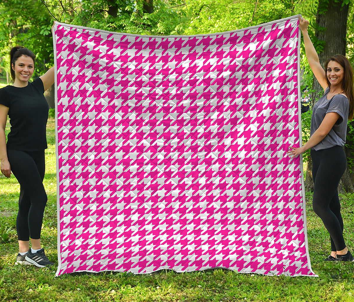 Hot Pink And White Houndstooth Print Quilt