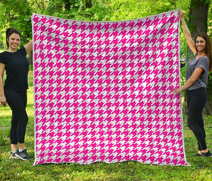 Hot Pink And White Houndstooth Print Quilt