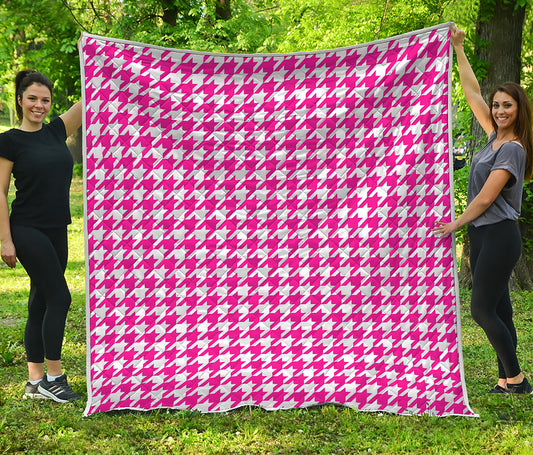 Hot Pink And White Houndstooth Print Quilt