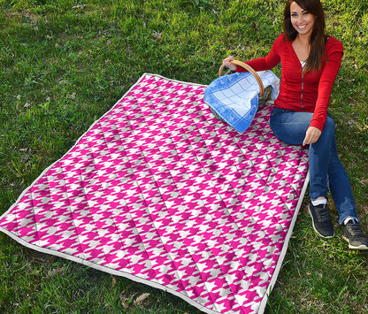 Hot Pink And White Houndstooth Print Quilt