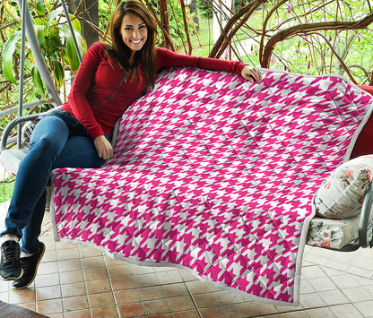 Hot Pink And White Houndstooth Print Quilt