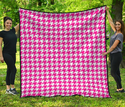 Hot Pink And White Houndstooth Print Quilt