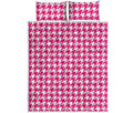 Hot Pink And White Houndstooth Print Quilt Bed Set