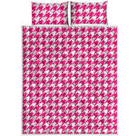 Hot Pink And White Houndstooth Print Quilt Bed Set