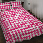 Hot Pink And White Houndstooth Print Quilt Bed Set
