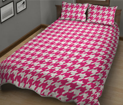 Hot Pink And White Houndstooth Print Quilt Bed Set