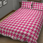 Hot Pink And White Houndstooth Print Quilt Bed Set