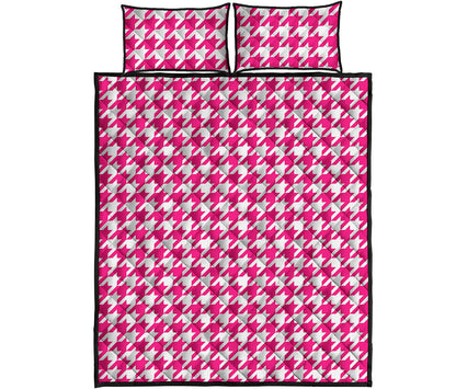 Hot Pink And White Houndstooth Print Quilt Bed Set