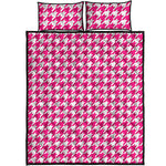 Hot Pink And White Houndstooth Print Quilt Bed Set