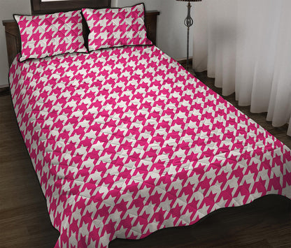 Hot Pink And White Houndstooth Print Quilt Bed Set