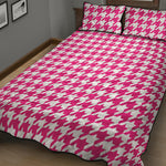 Hot Pink And White Houndstooth Print Quilt Bed Set