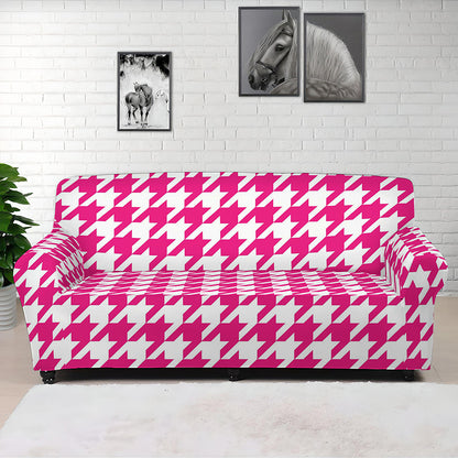 Hot Pink And White Houndstooth Print Sofa Cover
