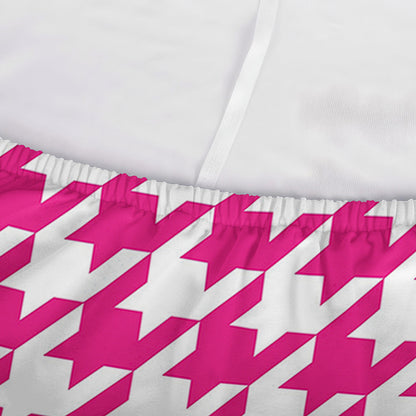 Hot Pink And White Houndstooth Print Sofa Cover