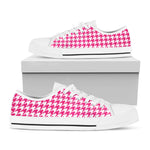 Hot Pink And White Houndstooth Print White Low Top Shoes