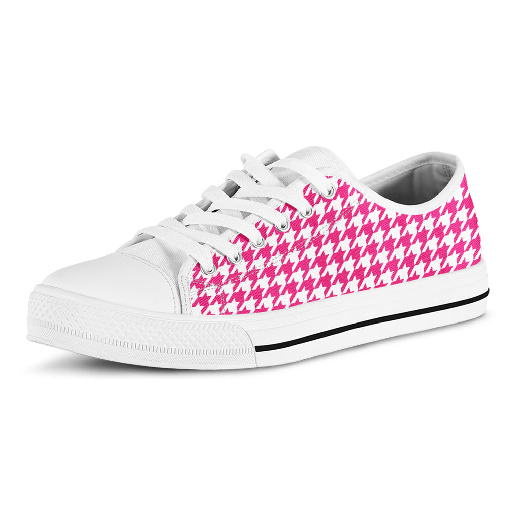 Hot Pink And White Houndstooth Print White Low Top Shoes