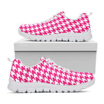 Hot Pink And White Houndstooth Print White Sneakers