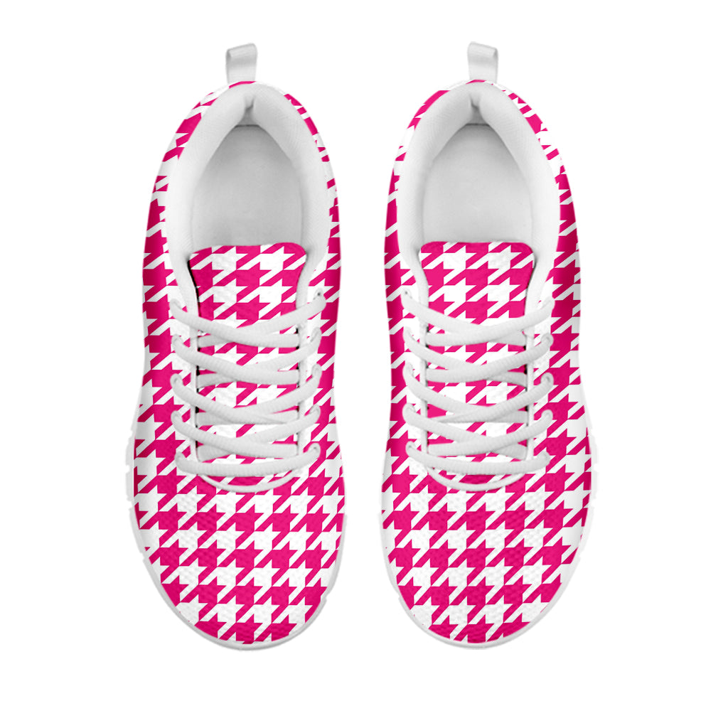 Hot Pink And White Houndstooth Print White Sneakers