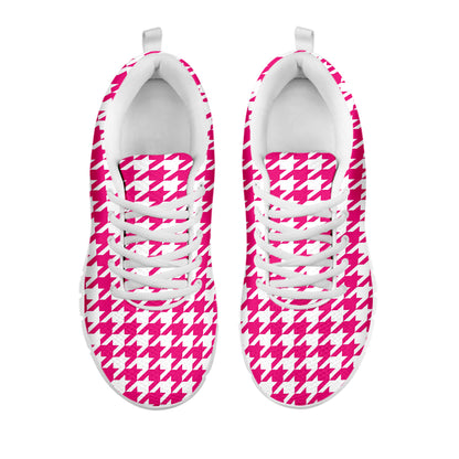 Hot Pink And White Houndstooth Print White Sneakers