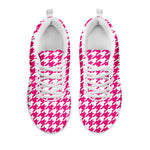 Hot Pink And White Houndstooth Print White Sneakers