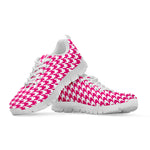 Hot Pink And White Houndstooth Print White Sneakers