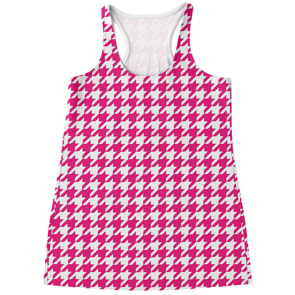 Hot Pink And White Houndstooth Print Women's Racerback Tank Top