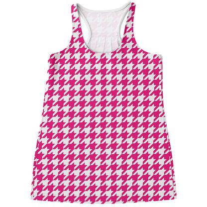 Hot Pink And White Houndstooth Print Women's Racerback Tank Top