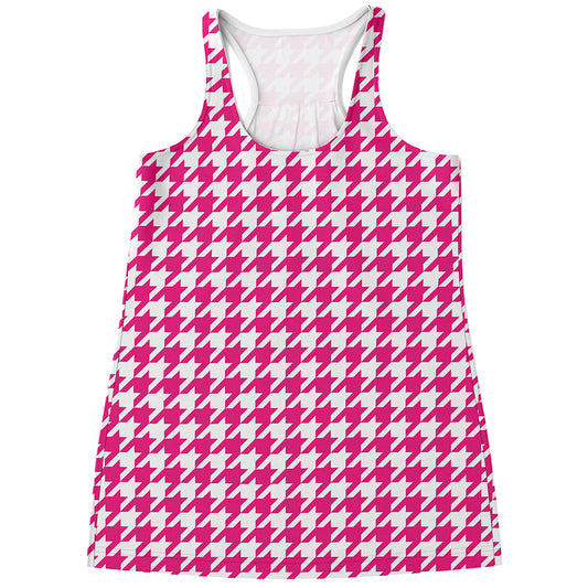 Hot Pink And White Houndstooth Print Women's Racerback Tank Top