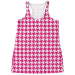 Hot Pink And White Houndstooth Print Women's Racerback Tank Top