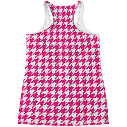 Hot Pink And White Houndstooth Print Women's Racerback Tank Top