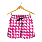 Hot Pink And White Houndstooth Print Women's Shorts