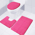 Hot Pink And White Polka Dot Print 3 Piece Bath Mat Set