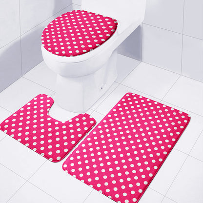 Hot Pink And White Polka Dot Print 3 Piece Bath Mat Set