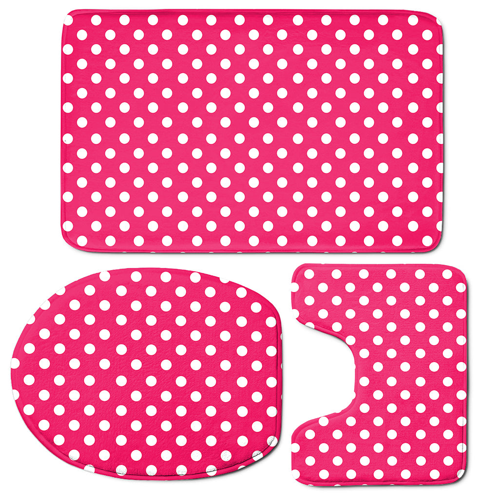 Hot Pink And White Polka Dot Print 3 Piece Bath Mat Set