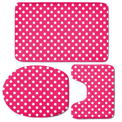 Hot Pink And White Polka Dot Print 3 Piece Bath Mat Set