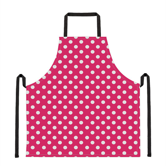 Hot Pink And White Polka Dot Print Apron