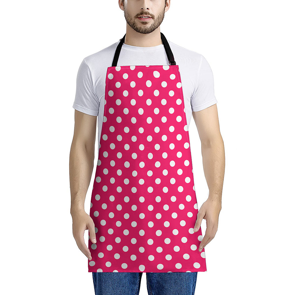 Hot Pink And White Polka Dot Print Apron