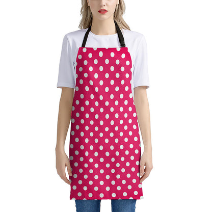 Hot Pink And White Polka Dot Print Apron
