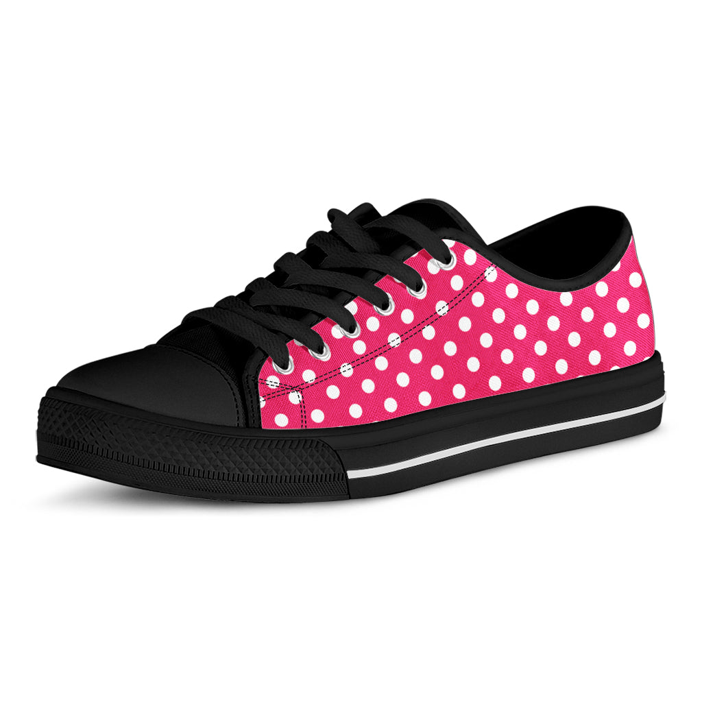 Hot Pink And White Polka Dot Print Black Low Top Shoes