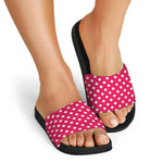 Hot Pink And White Polka Dot Print Black Slide Sandals