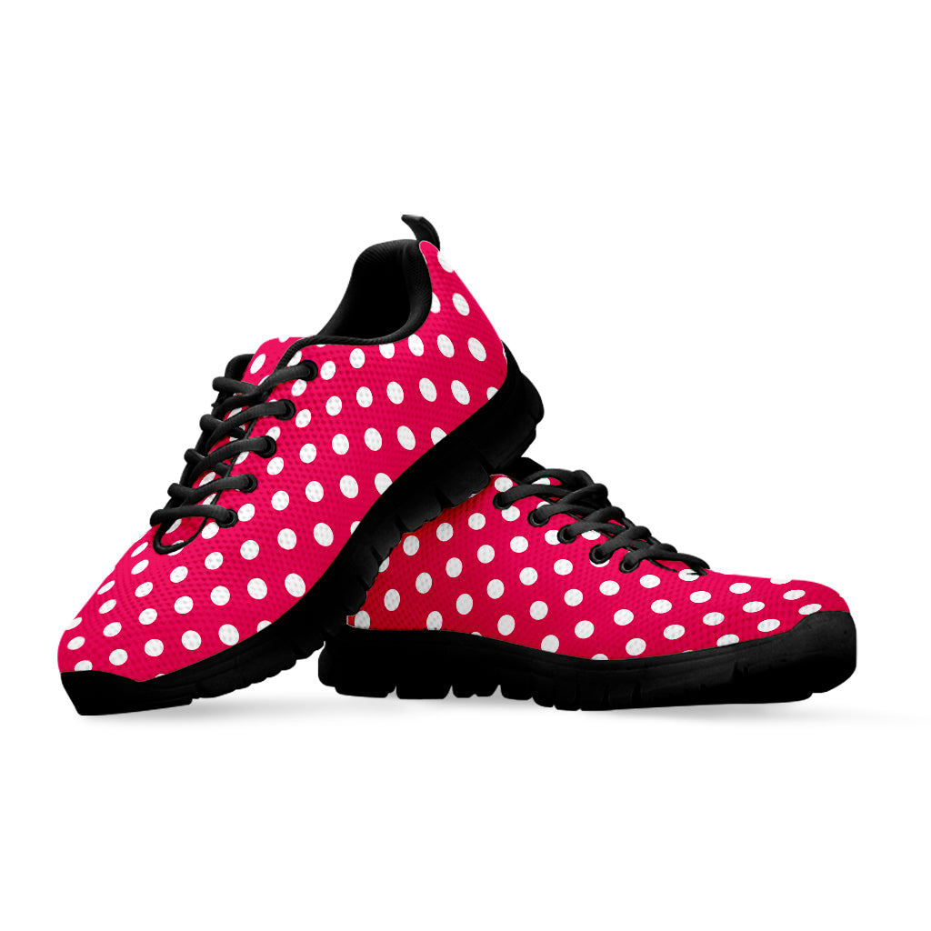 Hot Pink And White Polka Dot Print Black Sneakers