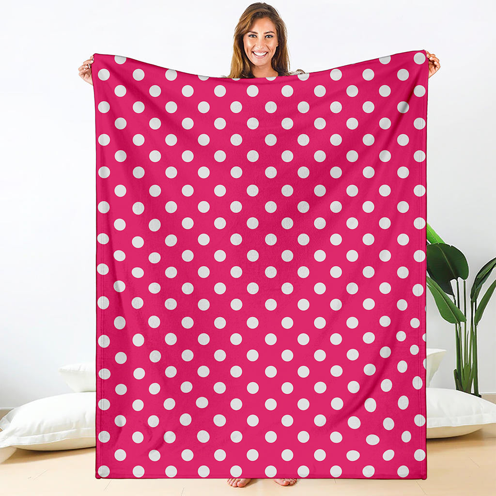 Hot Pink And White Polka Dot Print Blanket